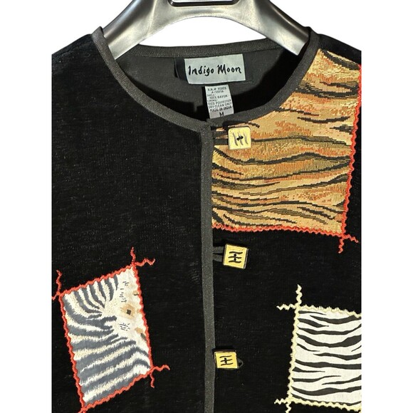 Indigo Moon jacket black size M unique boho artsy patchwork pattern - Picture 2 of 16